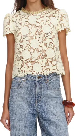 Self Portrait Intricate Floral Lace Top with Gold Embellishments
