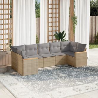 vidaXL Juego De Sof&aacute;s Jard&iacute;n Con Cojines Beige Mezcla 7 Pzas Rat&aacute;n Pe Vidaxl