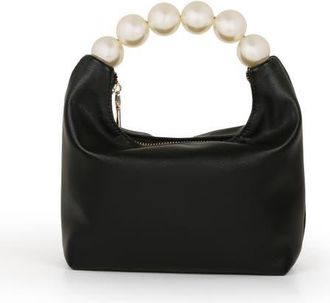 Badgley Mischka Calla Leather Zip Top w. Large Pearl Top Handle in Black at Nordstrom, Size Small