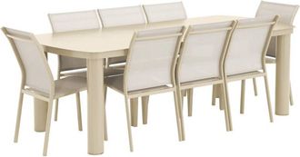 Sweeek Aluminium garden table 225cm + 8 chairs beige - Zaro / Buffalo