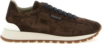 Brunello Cucinelli Schoenen, Dames, Bruin, 38 1/2 EU, Katoen, Runners Suede Sneakers