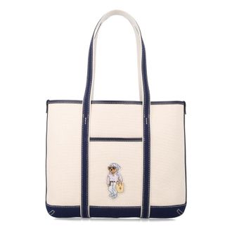 Polo Ralph Lauren Tote Bags, female, Beige, Size: ONE SIZE Bear Canvas Tote Bag
