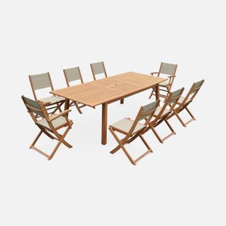 Sweeek Mesa De Jard&iacute;n De Madera Extensible, 8 Sillas