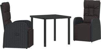 vidaXL Garden Dining Set with Cushion 3 pcs Black Poly Rattan vidaXL