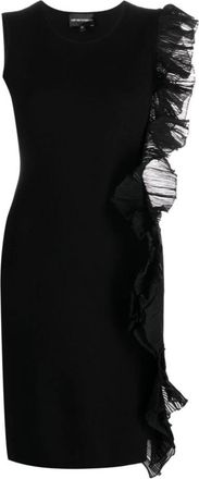 Emporio Armani Abito Midi con Ruches - Dames - Feestkleedjes - Zwart - M - Polyester - Kleedjes