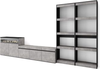 Skraut Home Skraut Home - Muebles De Sal&oacute;n Para Tv, Conjunto De Muebles Comedor, 370x186x35cm, Para Tv Hasta 65, Chimenea El&eacute;ctrica, Estilo Moderno, Gris Cemento