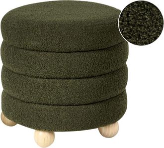 Beliani Puf Tapizado De Boucl&eacute; Patas De Madera De Pino Reposapi&eacute;s Accesorios Para El Hogar Sala De Estar Verde Chilly