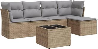 vidaXL Juego De Sof&aacute;s Jard&iacute;n Con Cojines 6 Pzas Rat&aacute;n Sint&eacute;tico Beige Vidaxl