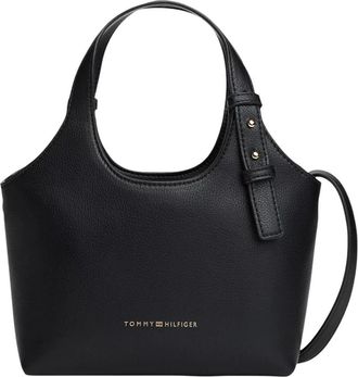 Tommy Hilfiger Tassen, Dames, Zwart, ONE Size, Metallic Logo Pebbled Mini Tote