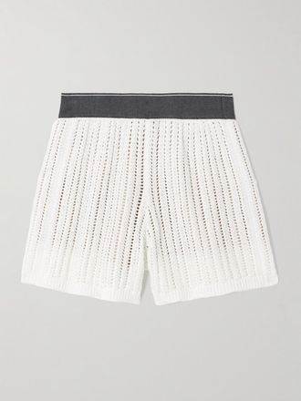 Brunello Cucinelli Shorts In Cotone Punto A Giorno - Bianco