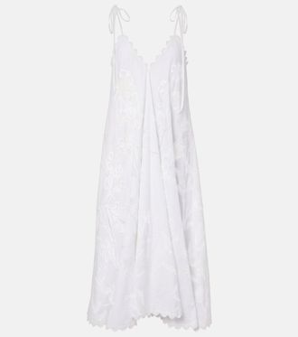 Juliet Dunn Embroidered scalloped cotton midi dress