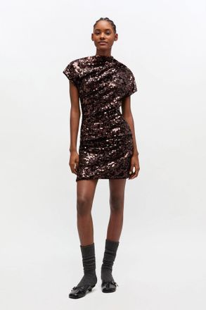 Ganni Brown Sequins Mini Dress - Size 34