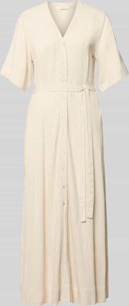 Selected Regular Fit Leinenkleid mit V-Ausschnitt Modell VIVA in Beige, Gr&ouml;&szlig;e 34