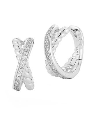 Glaze Jewelry Silver Cz Small X Hoop Earrings