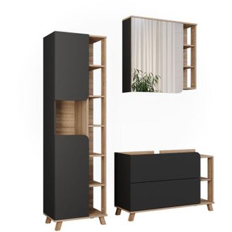 Vicco Conjunto De Muebles De Ba&ntilde;o Karen, Sonoma/antracita, 3 Partes
