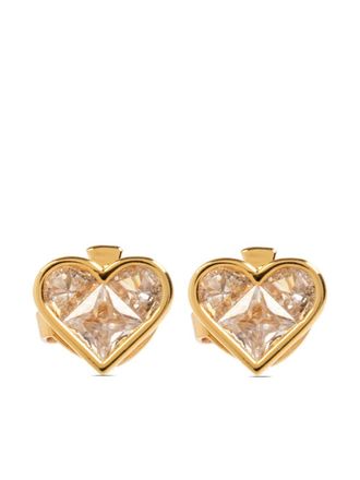 Kate Spade New York heart-shaped earrings - women - Brass/Titanium/White Zirconium - OS - Gold