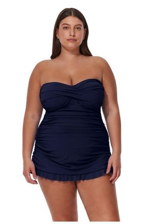Gottex Tutti Frutti Plus Size Bandeau Swimdress in Navy at Nordstrom, Size 20