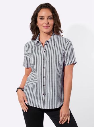 Casual Looks Kurzarmbluse CASUAL LOOKS, Damen, Gr. 36, schwarz, wei&szlig;, gestreift, 100% Baumwolle, gemustert, gestreift, mehrfarbig, Blusen Kurzarmbluse