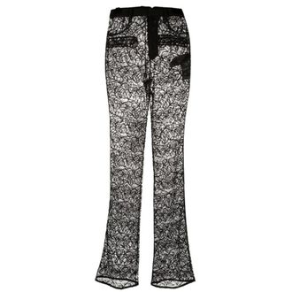 Saint Laurent Rechthoekige broek met bloemenkant - Dames - Broeken - Zwart - Maat: S Katoen