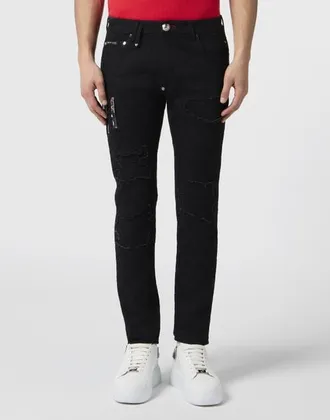 Philipp Plein Rockstar Fit Jeans Embroidery Monogram Men in Summernight at Nordstrom, Size 31