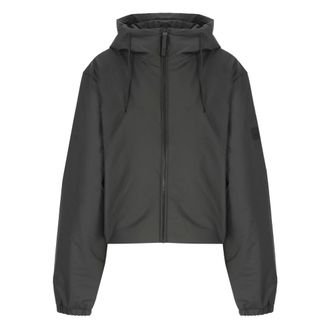 Rains Jassen, Dames, Zwart, XS, Zwarte regenjas met capuchon en zakken