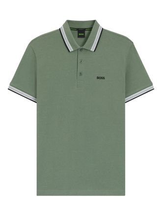 BOSS Poloshirt met gestreepte kraag - Groen