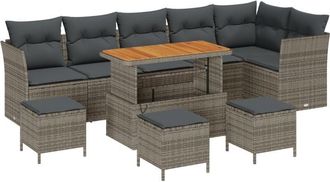 vidaXL Vidaxl - Garden Sofa Set Height-Adjustable 10 pcs Grey Poly Rattan