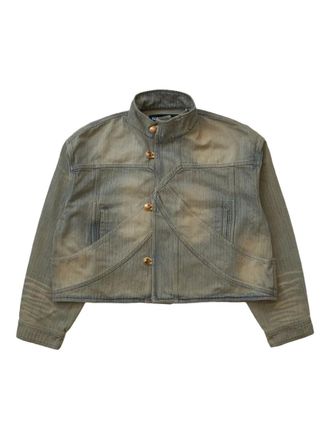 Namesake Gestreept denim jack met vos - Blauw