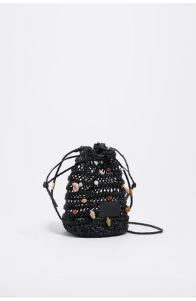 Bimba & Lola Mini Plaited Crochet Leather Bag in Black at Nordstrom