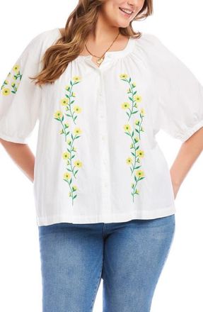 Karen Kane Floral Embroidered Cotton Peasant Top in White at Nordstrom, Size 0 X