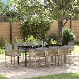 Berkfield Home 9 Piece Garden Dining Set with Cushions Beige Poly Rattan