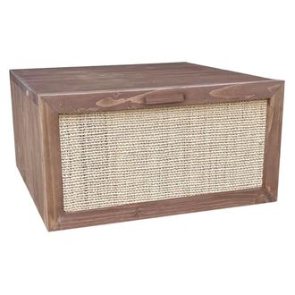 NATYAL Mesita de noche suspendida de madera tono oscuro caj&oacute;n de rafia 40cm