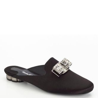Ferragamo Alseno Crystal-Embellished Vara Bow Mules, Size 7 C