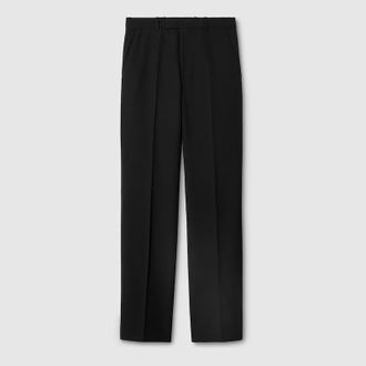 Gucci Wool Gabardine Pant With Embroidery, Size 44, Black