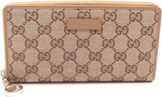 Gucci Beige Brown Gg Canvas Leather Long Wallet (Bi-Fold) (Pre-Owned)