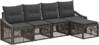 vidaXL Conjunto De Sof&aacute;s De Jard&iacute;n 5 Uds. Gris Rat&aacute;n Sint&eacute;tico Vidaxl