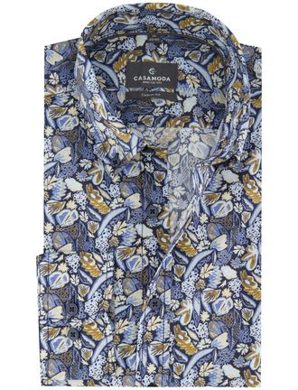 Casamoda Casa Moda overhemd blauw geprint 100% katoen casual fit