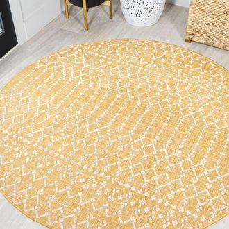 Jonathan Y Designs Ourika Moroccan Geometric Textured Weave Indoor/Outdoor Round Area Rug in Yellow/cream at Nordstrom, Size 5Ft 0In X 5Ft 0In