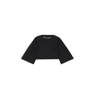 Palm Angels T-Shirts, female, Black, Size: M Back Curved Logo Mini T-Shirt