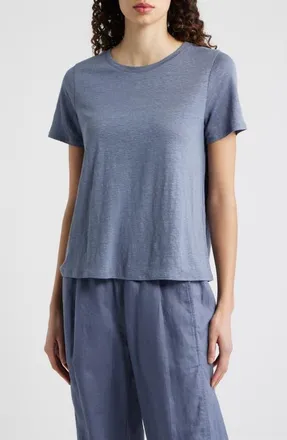 Eileen Fisher Organic Linen Crewneck T-Shirt in Flint at Nordstrom, Size Xx-Small