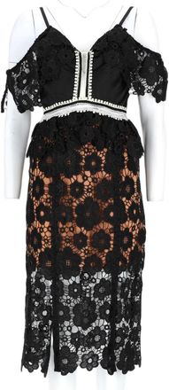 NJ Couture Black Floral Lace Midi Dress with Off-the-Shoulder Sleeves