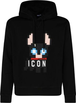 Dsquared2 Black Icon Print Katoenen Hoodie - Heren - Hoodies - Zwart - S - Katoen - Hoodies & sweatvesten