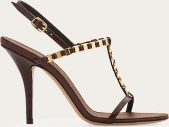 Ferragamo Women Vara chain T-strap sandal Brown Size 10.5