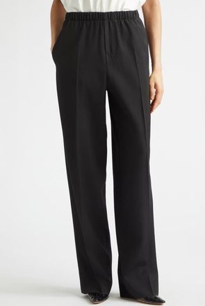 Bottega Veneta Wool Grain de Poudre Wide Leg Pants in 1010 Double Black at Nordstrom, Size 36