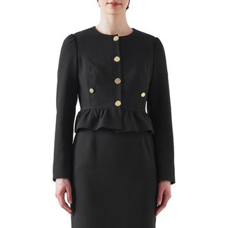 L.k. Bennett Folly Crepe Crop Peplum Jacket in Black at Nordstrom Rack, Size 14 Us / 18 Uk