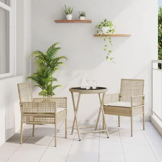 vidaXL Set Bistro da Giardino 3 pcs Beige Poly Rattan - Vidaxl