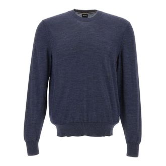 HUGO BOSS Jersey de cuello redondo en lana virgen - Knitwear - Hombre - Azul - 2XL