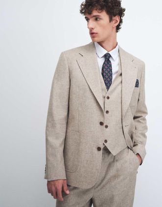 Asos Giacca da abito slim in misto lino color pietra-Neutro