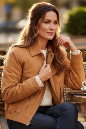Infinity Leather Dames beige leren Biker Blouson Bomber Oversized Jas - Moon