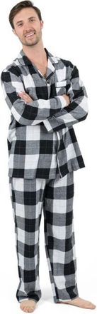Leveret Mens Cotton Flannel Printed Holiday Pajama Set in Plaid Black & White at Nordstrom, Size Xxx-Large